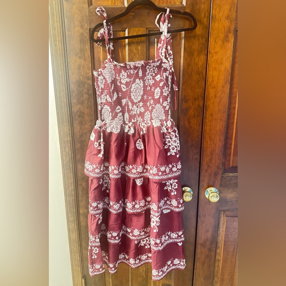 Francesca's Collections Burgundy and White Floral Midi Dress
